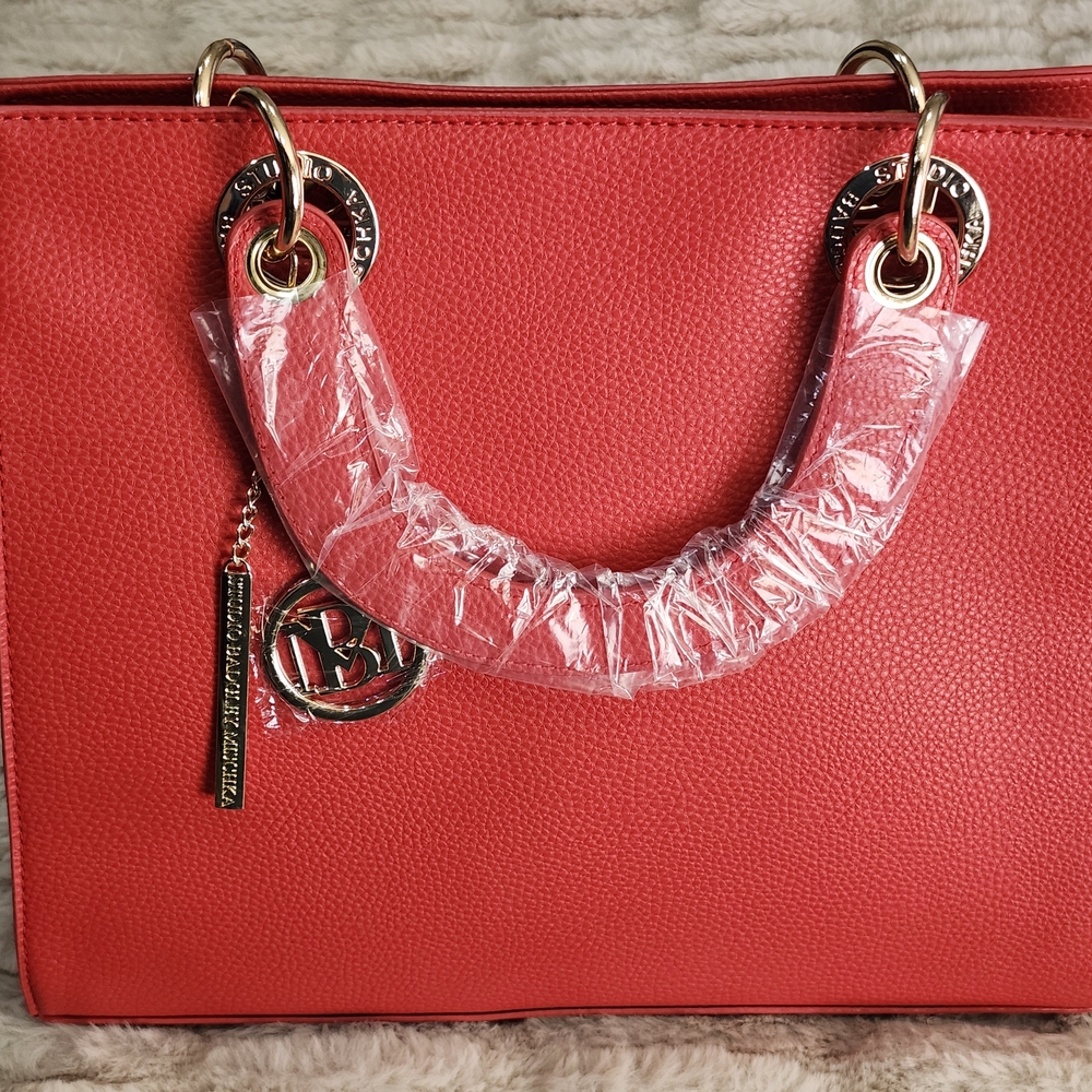 NWT Badgley Mischka Red Vegan Leather Tote Bag